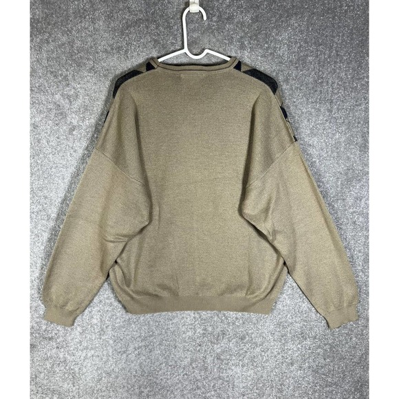 Consensus Merino Wool Blend Italy Argyle Knit Sweater Mens Size XL Tan Pullover - Picture 2 of 15